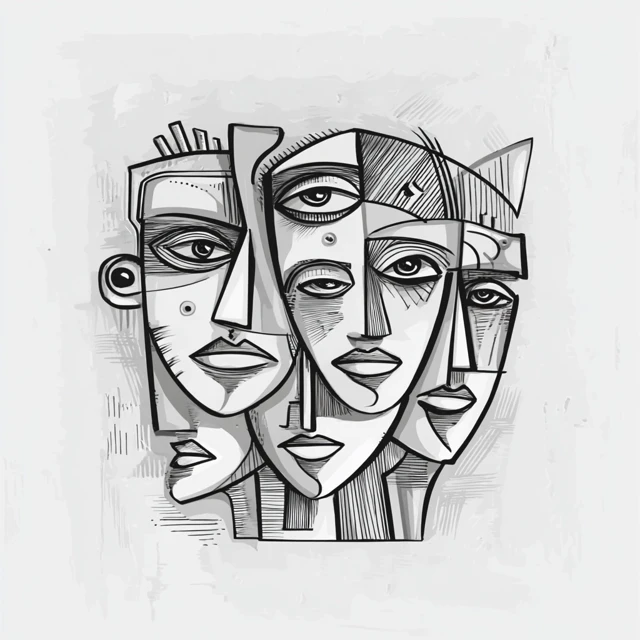 Picasso Style Abstract Faces Minimalist Art