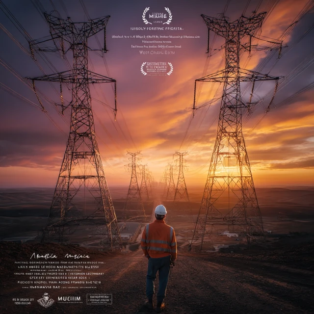 Sunset Power Lines Energy Worker Landscape
