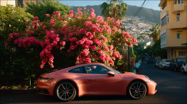 Pink Porsche in Funchal Madeira Editorial Photo