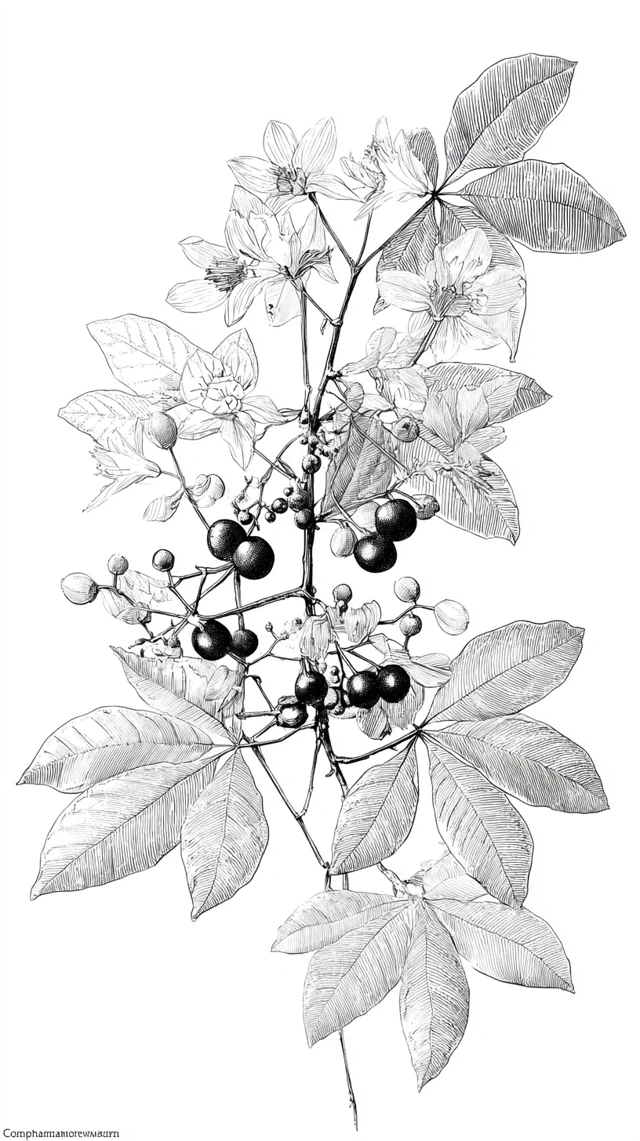 Scaphium Wallichii Plant Illustration Black and White