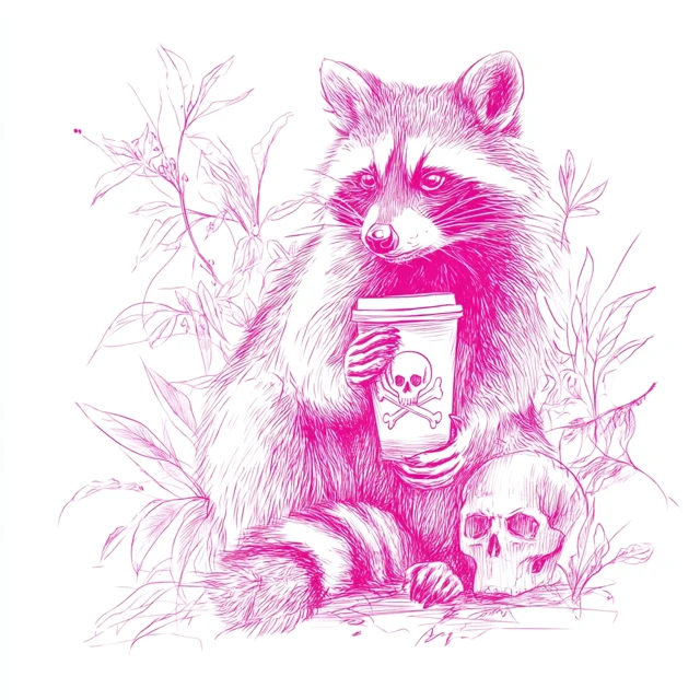 Raccoon Coffee Logo Neon Pink Sketch Art