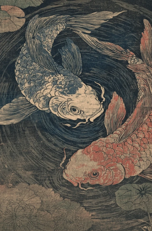 Koi Fish Forming a Circle Japanese Art