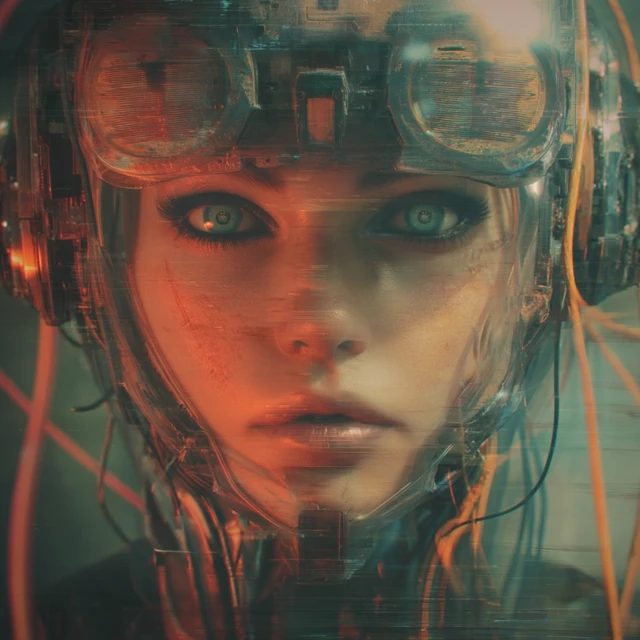 Cyberpunk Warbot Portrait Digital Glitch Art