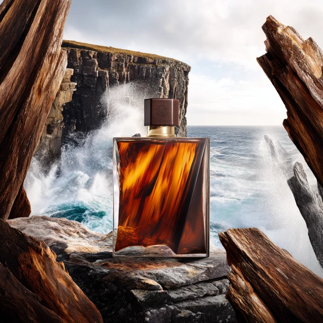 Mens Perfume on a Cliffside Amber Tones Ocean Splash