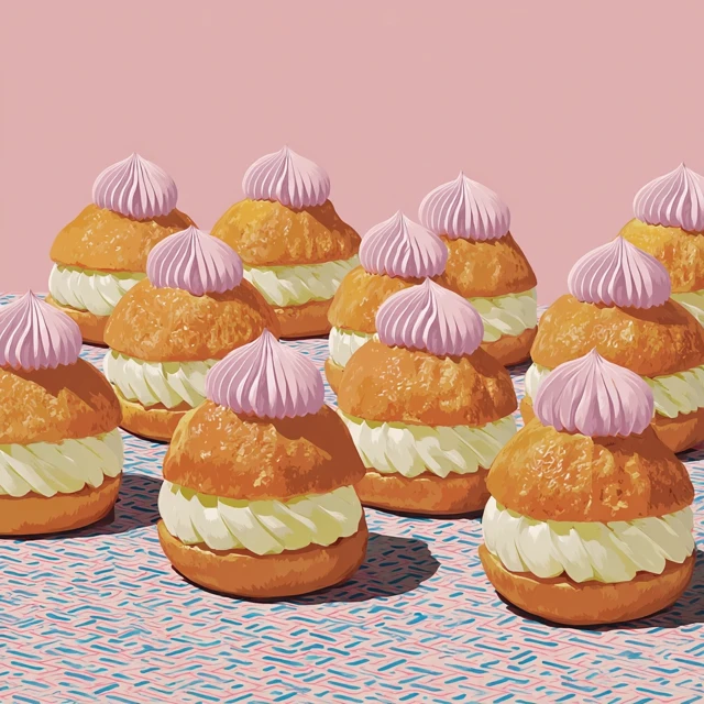 Delicious Cream Puffs on a Pink Background