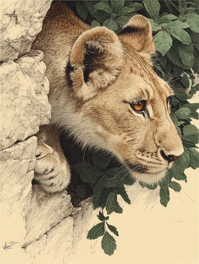 Wildlife Art Lion Cub by Ian Carl Brenders