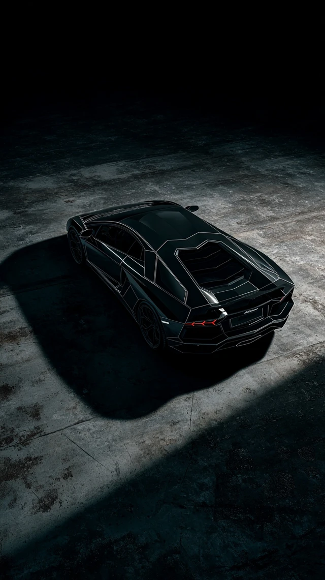 Luxury Supercar in Dark Room Overhead View