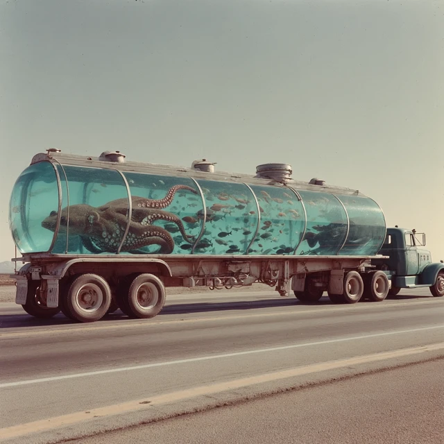 Truck Carrying Ocean Life Surreal Highway Scene