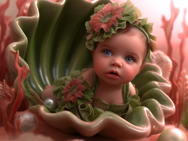 Newborn Baby in Seashell Digital Backdrop