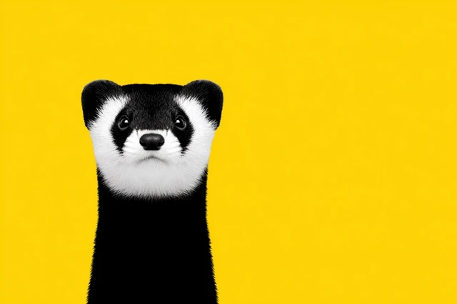 Honey Badger Portrait on Yellow Background