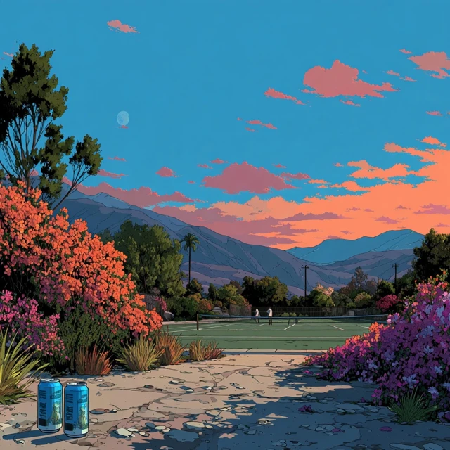 Empty Tennis Court Hiroshi Nagai Art Style Palm Springs