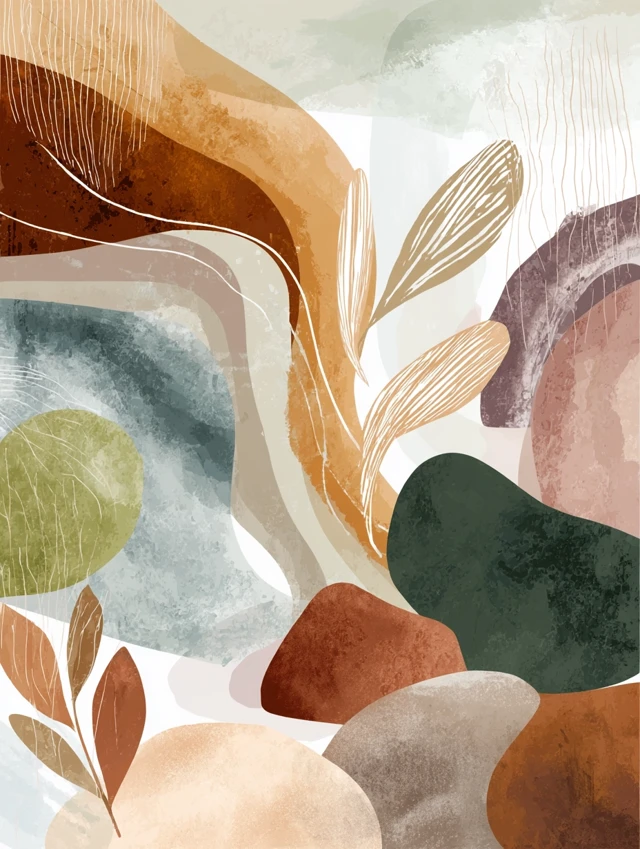 Modern Boho Abstract Art Print Earthy Tones