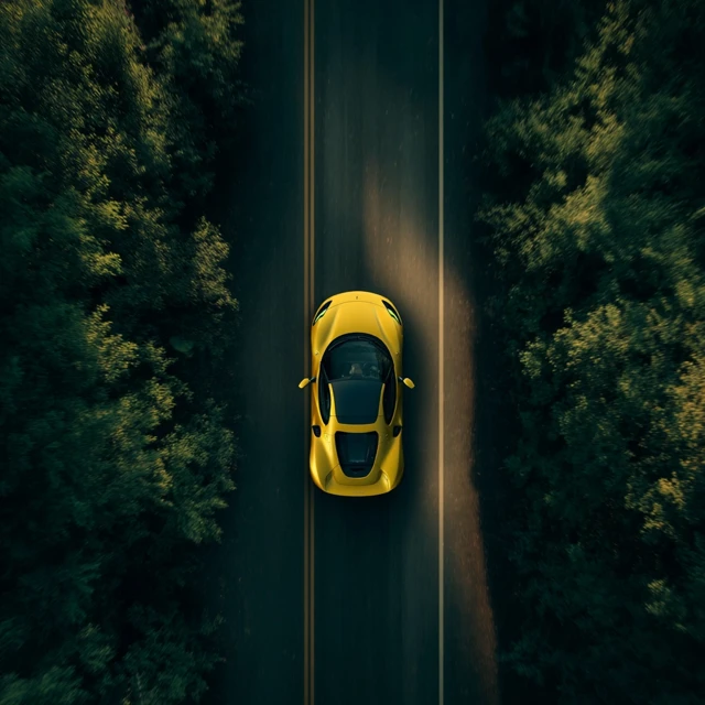 Yellow Ferrari 296 on Track Aerial Drone Shot