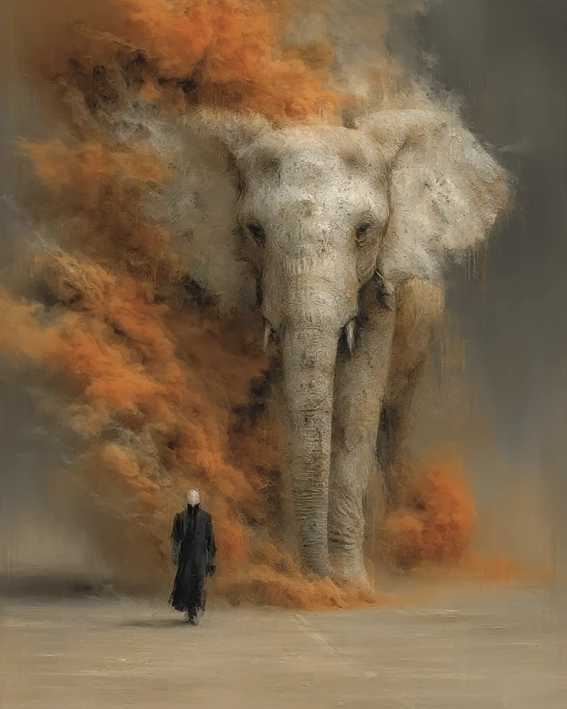 Elephant Emerging From Orange Vortex Impressionistic Art
