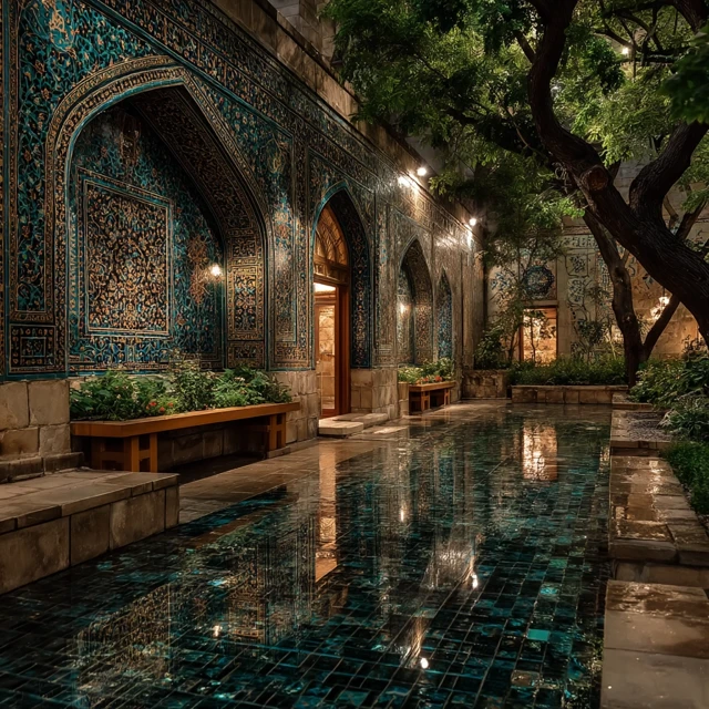 Persian Garden Oasis Samarkand Palace Architecture Evening