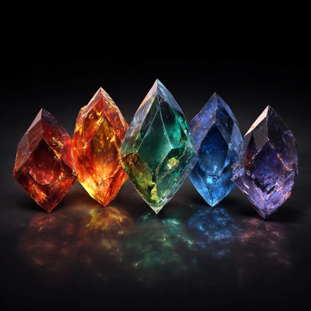 Video Game Gemstones in Various Colors Black Background