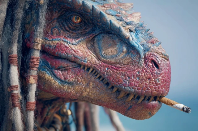 Cool T Rex with Dreadlocks on the Beach