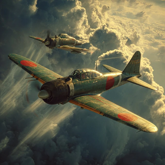 Zero Fighter Kamikaze Aircraft in the Sky