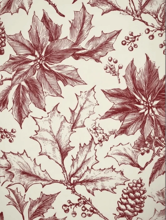 Christmas Botanical Pattern Holly Leaves Poinsettia