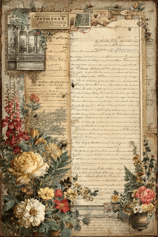 Vintage French Cottage Scrapbook Paper Floral Design