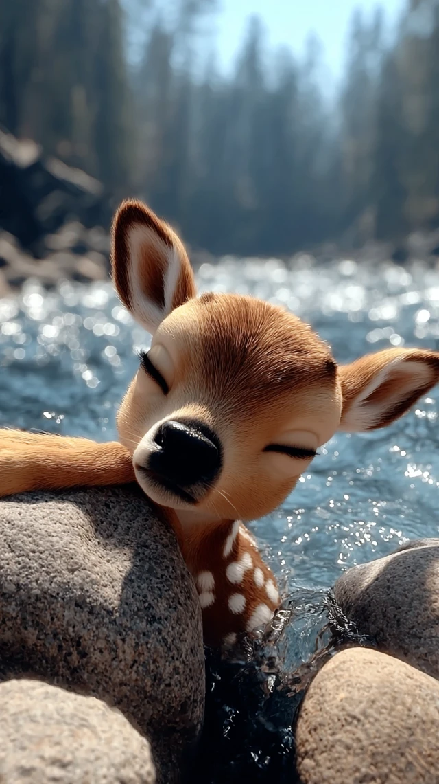 Fawn Stranded in River 3D Cartoon