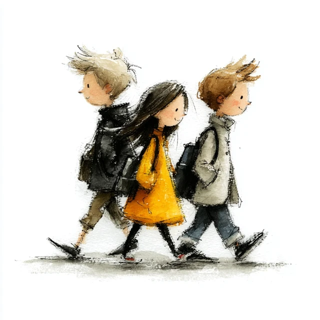 Children Walking to School Illustration