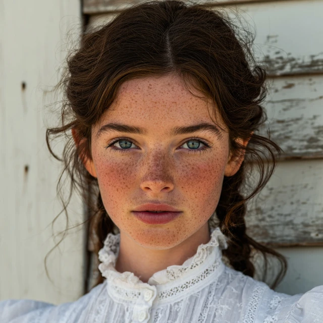 Young Woman in White Dress Montana Ranch