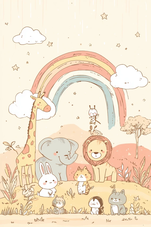 Cute Animals Illustration for Kids - Pastel Cartoon