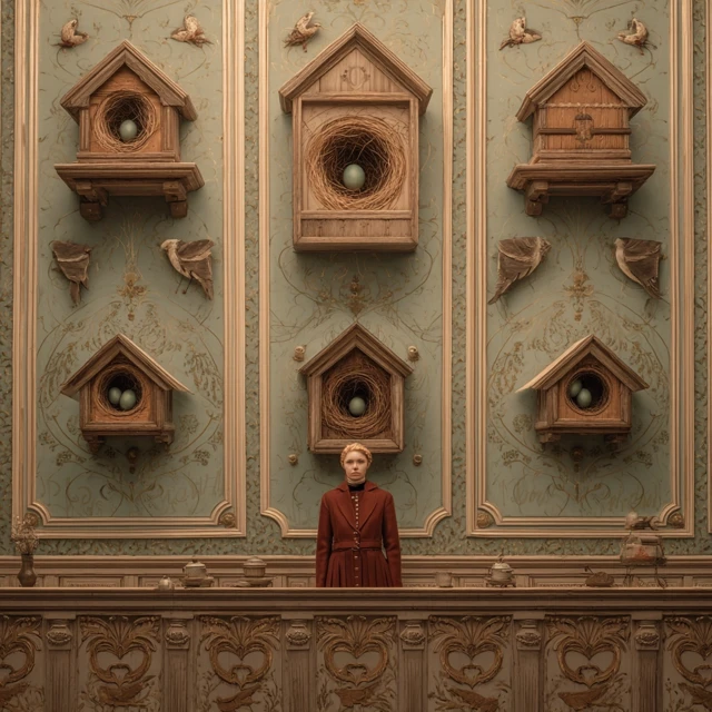 Surreal Birdhouse Art Inspired by Wes Anderson
