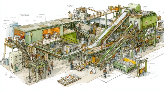 Recycling Facility Cutaway Illustration