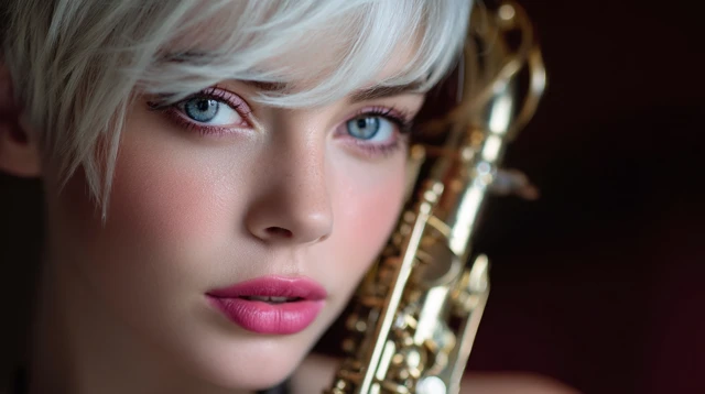Beautiful Girl with Saxophone Photo Realistic