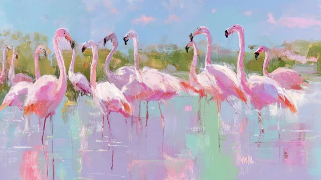 Flamingos Gouache Painting Textured Finish Art