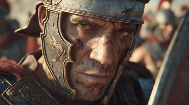 Photorealistic Portrait of a Veteran Roman Legionary