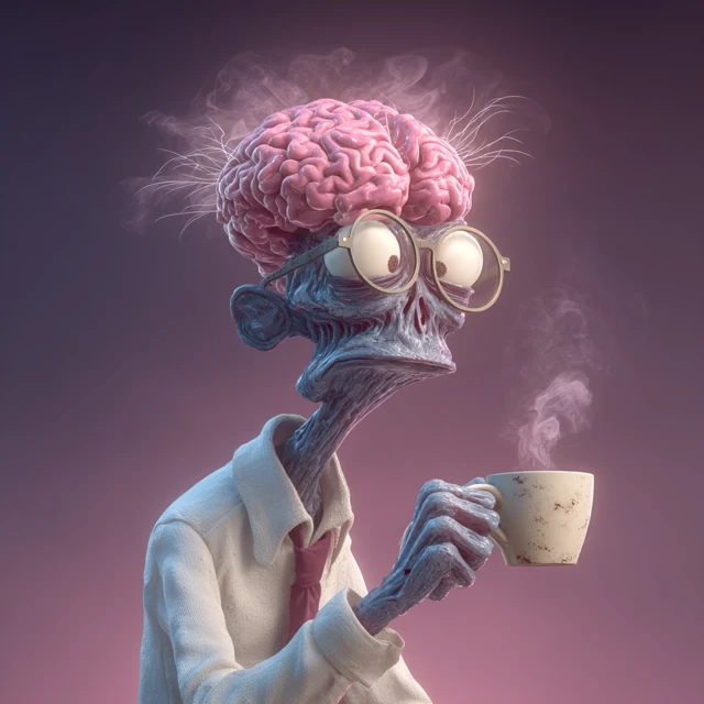 Stressed Alien Drinking Coffee Illustration