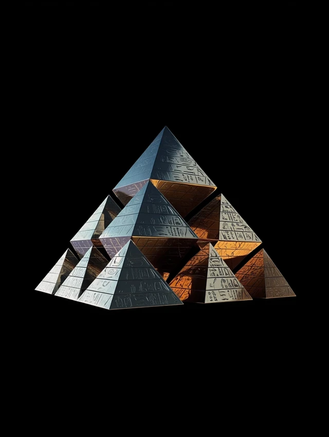 Chrome Sierpinski Pyramid Egyptian Hieroglyphics