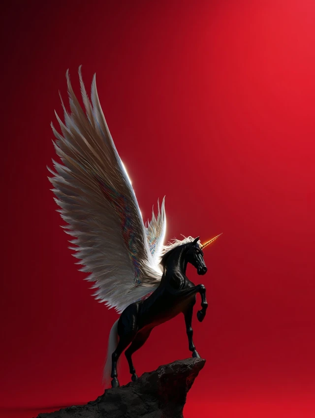 Black Unicorn With Wings Fantasy Illustration