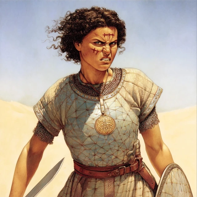 DND Female Warrior in Linen Armor Illustration