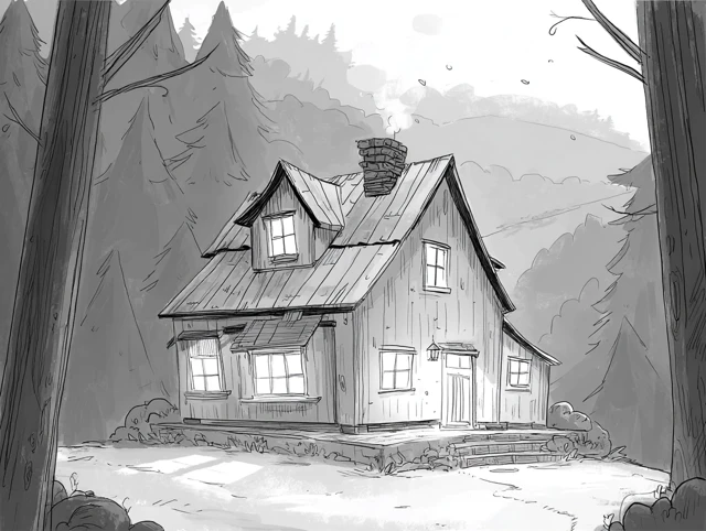 Cozy Cabin in the Woods Storybook Illustration