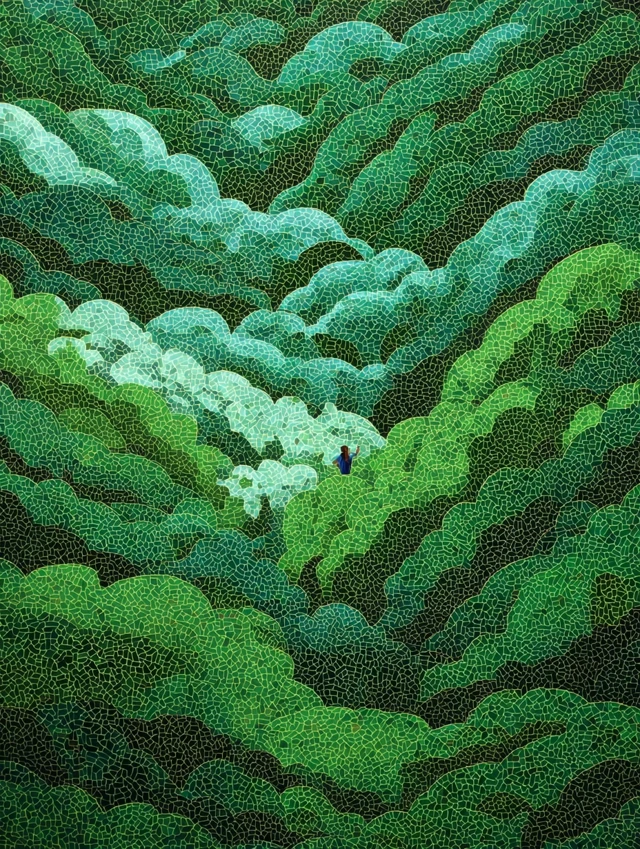 Man Lost in Forest Op Art Painting