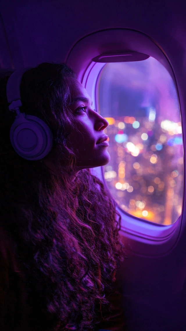 Woman on Airplane New York Night View