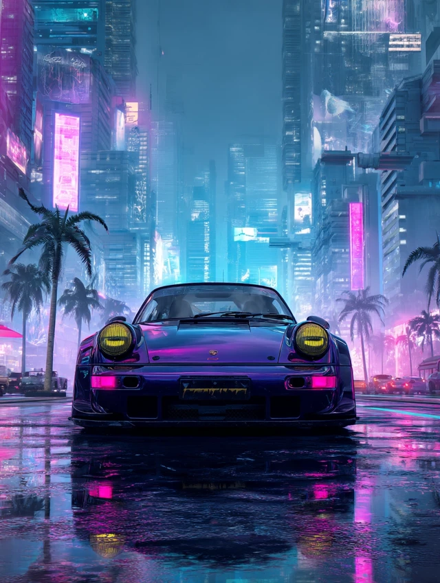 Cyberpunk 2077 Porsche Macan City Night Scene
