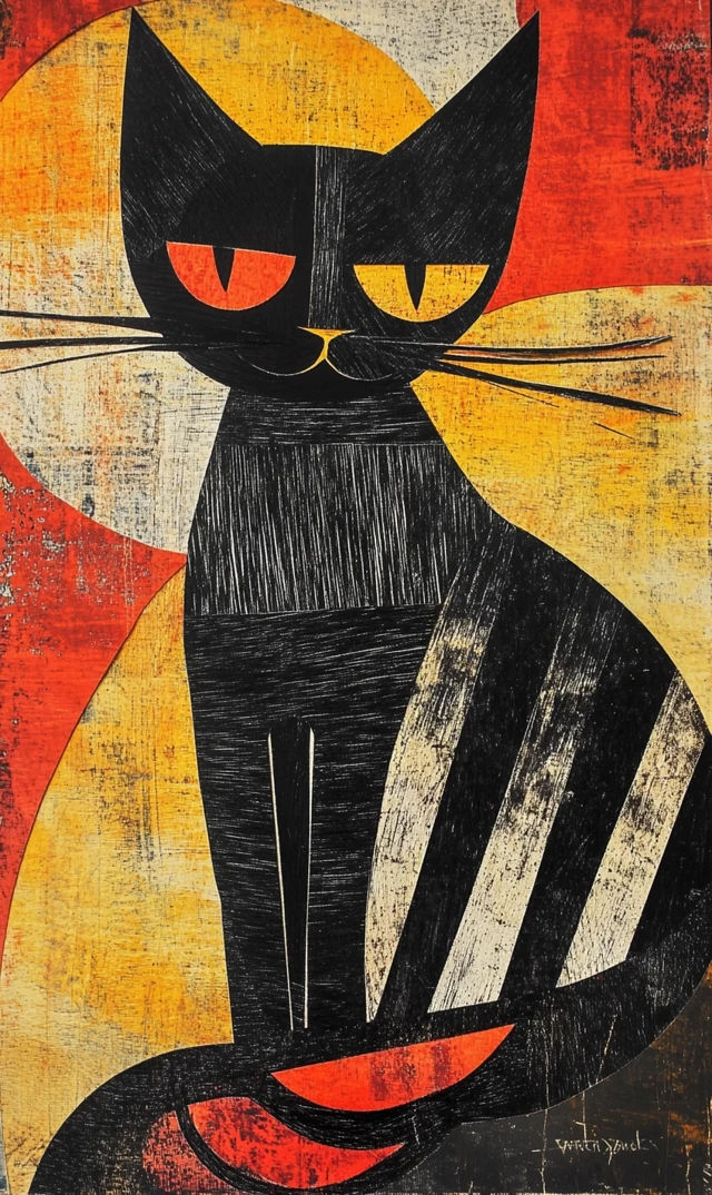 Abstract Cat Art Black and White Stripes Patterns
