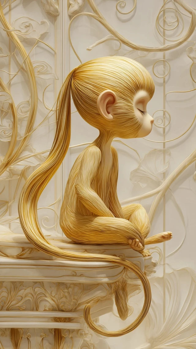 Golden Meditating Monkey Throne Art Illustration