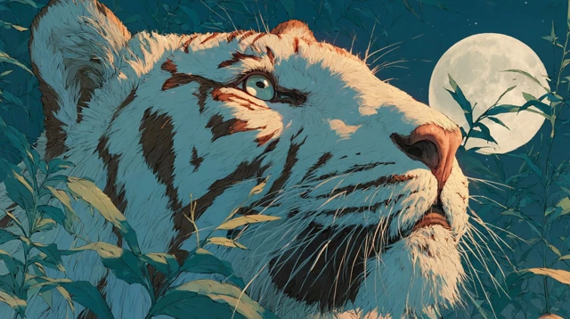 White Tiger Moonlit Night Illustration