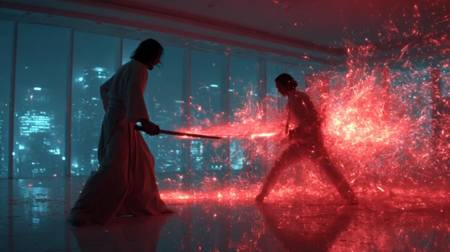 Mystical Combat Scene Night City Film