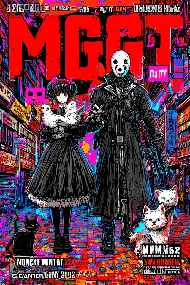 MGMT and Kitty in a Cyberpunk Alleyway Pop Art