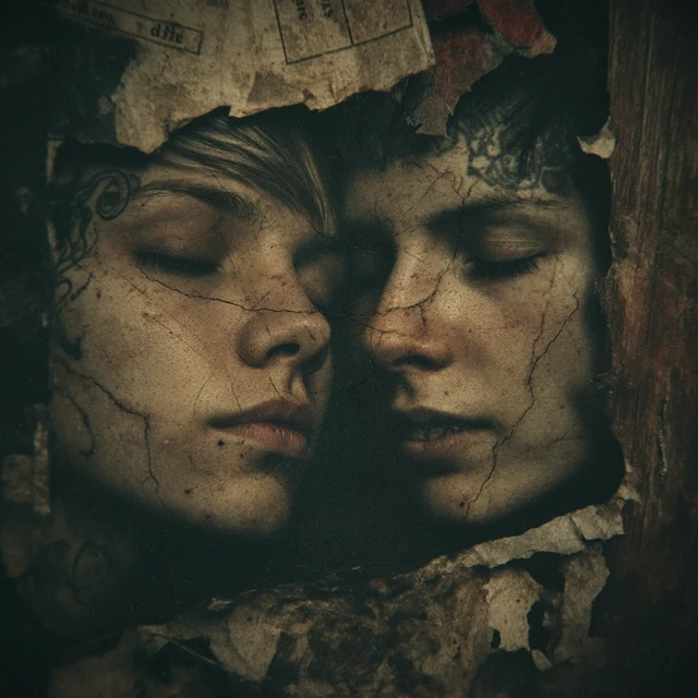 Abstract Art Two Women Sleeping with Tattoos