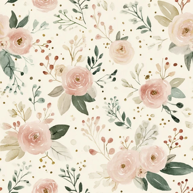Watercolor Floral Pattern Blush Pink and Green
