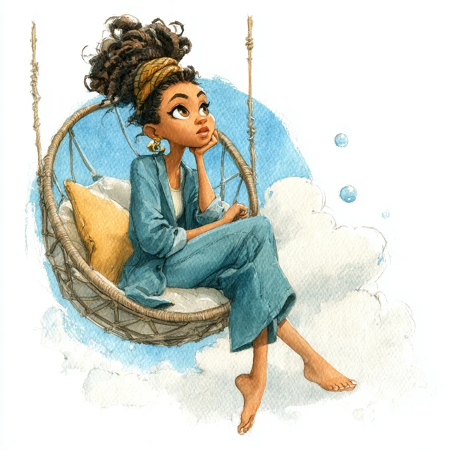 Woman on Bubble Chair Watercolor Illustration