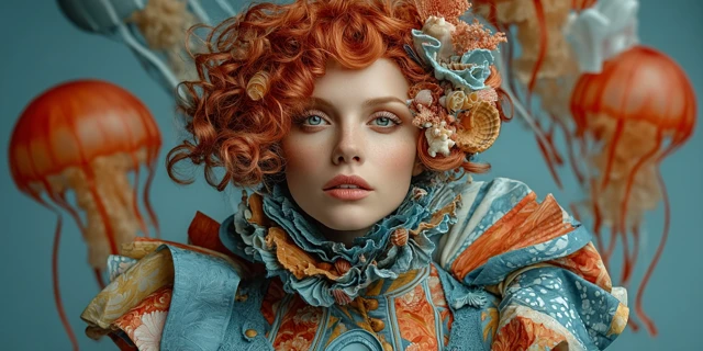 Sea Goddess Portrait Intense Expression Dramatic Lighting